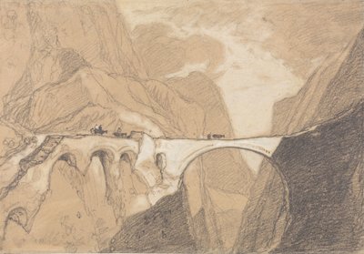 Travellers Crossing a Bridge over an Alpine Gorge by John Sell Cotman